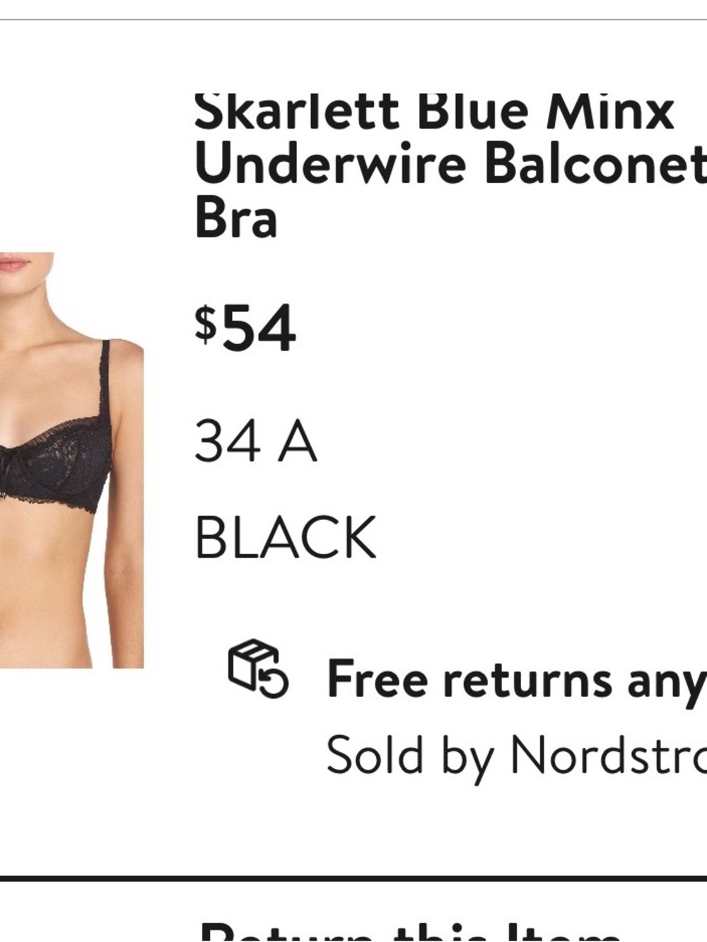 Skarlett Blue Minx Lace Underwire Balconette Bra - Black